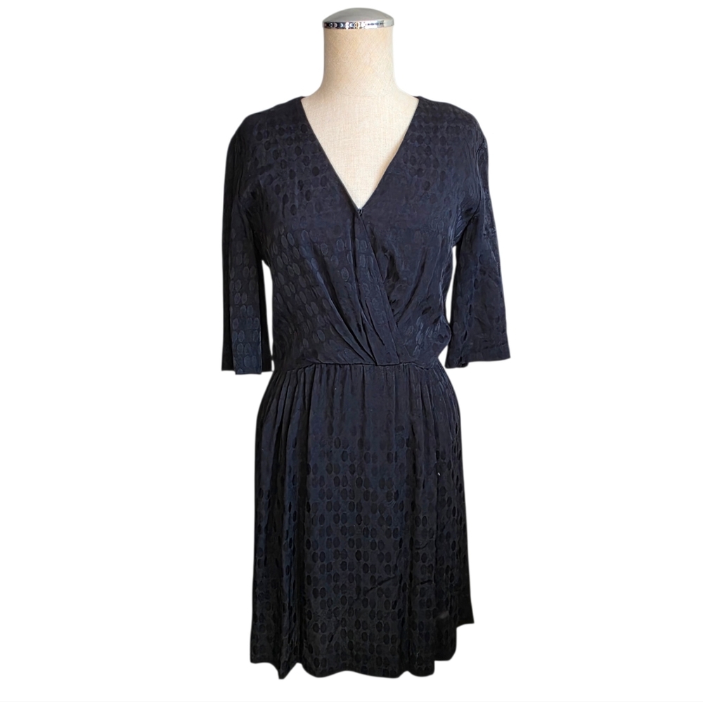Sandro Paris Black Wrap Dress Polka Dot Jacquard V Neck Size Small